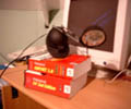 Picture of a Desklamp balancing on a stack of books.