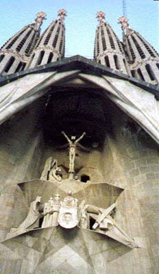A Cathderal, The Sagrada Familla, detail shows the crucificion of Christ