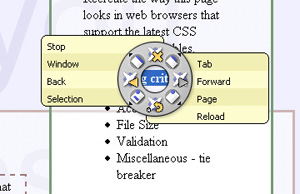 An example screenshot of the use of Pie menus to make choices using the popular Mozilla browser.