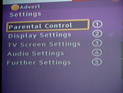 An example screenshot of a current digital TV showing how menus are presented in a linear fashion to users.